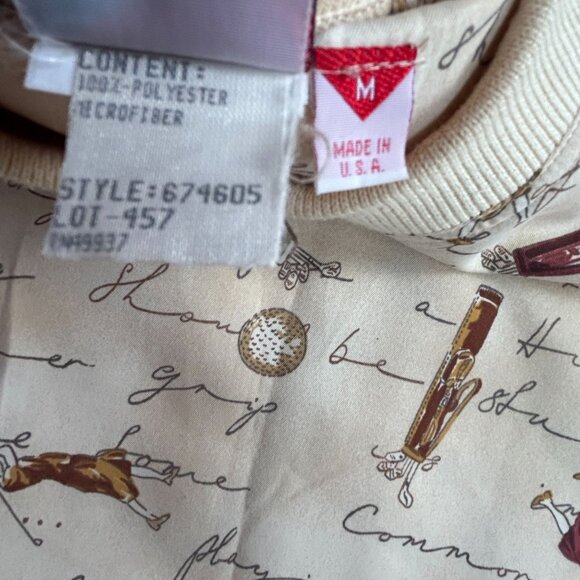 Vintage Tail Men Golf Print V-Neck Sweatshirt Medium Beige Pullover Sporty Retro - Picture 5 of 10